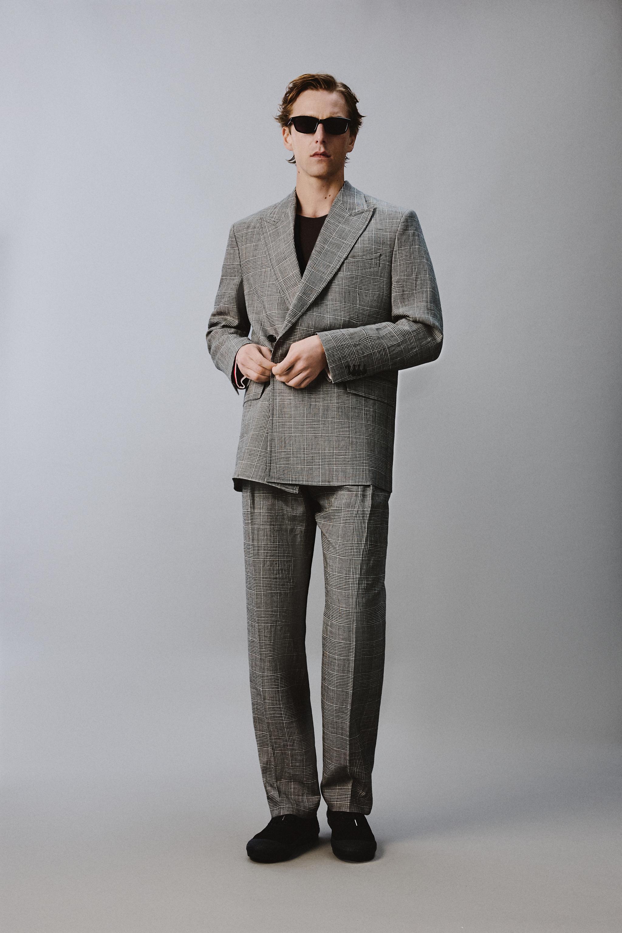 VESTE CROISÉE COSTUME CARREAUX LAINE - LIN AARON LEVINE X ZARA